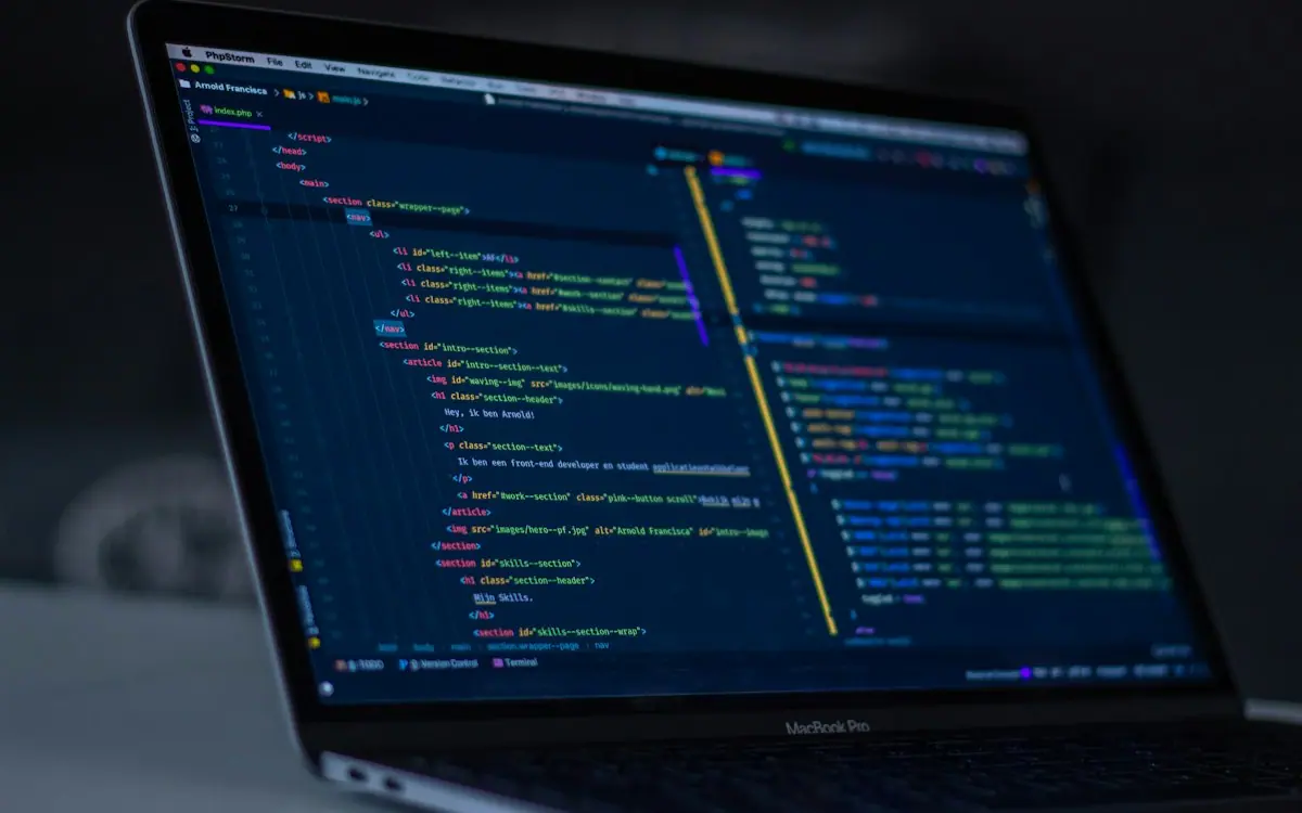 Source code on a laptop screen